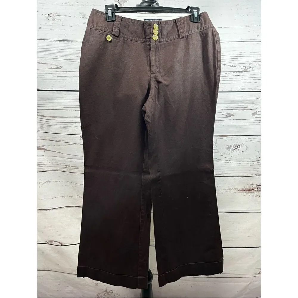 Banana Republic Women's Brown Wide Leg Cotton Linen Blend Pants Size‎ 8